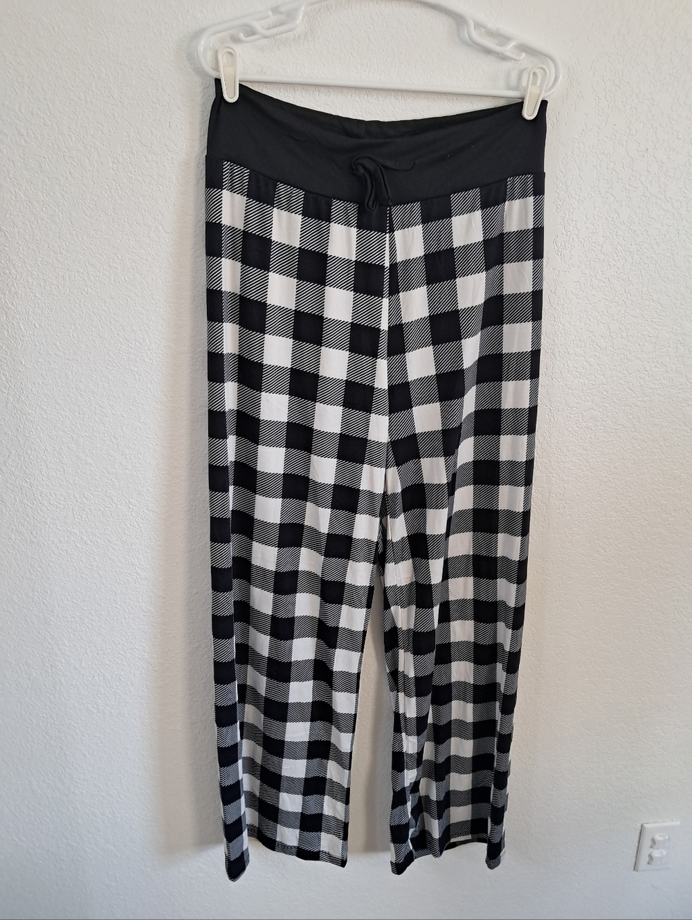 Just Love Lounge Pants Women's Lg Buffalo Plaid Black White Lightweight Wide Leg